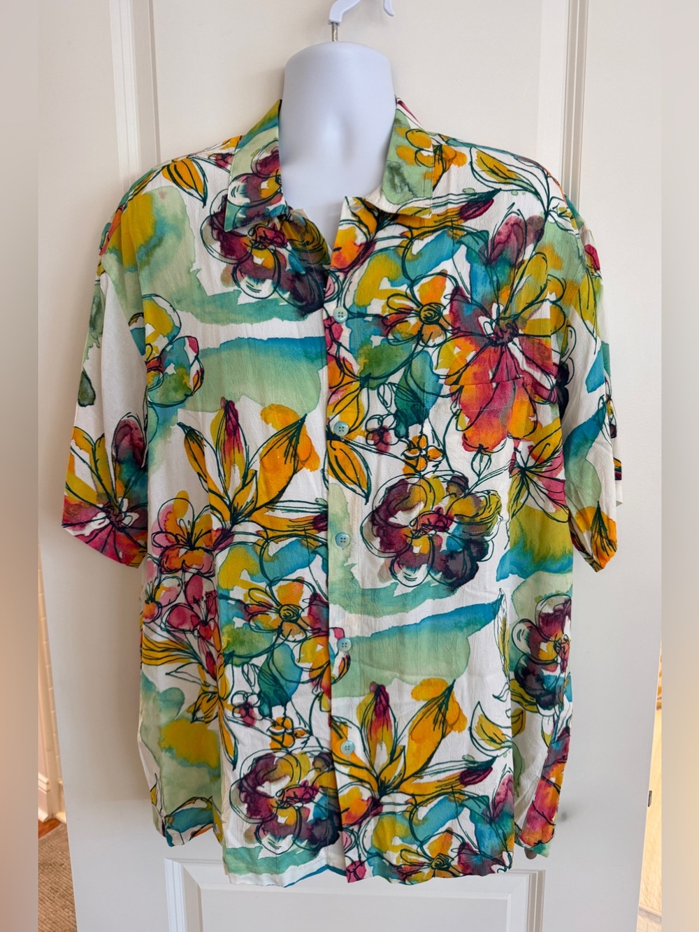 Jams World Men’s Hawaiian Aloha Short Sleeve Shirt, XL, “Peridot”, Like New